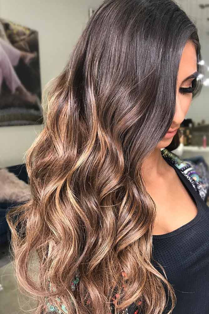 brunette-hair-ideas-wavy-sleek-brown-balayage