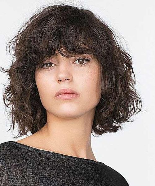 Image result for Messy Bob With Curly Bangs and Textured Waves: