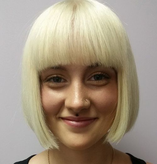 Image result for Short Blunt Bob With Straight Fringes:
